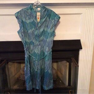 Pura Vida Teal and Blue Striped Midi Dress